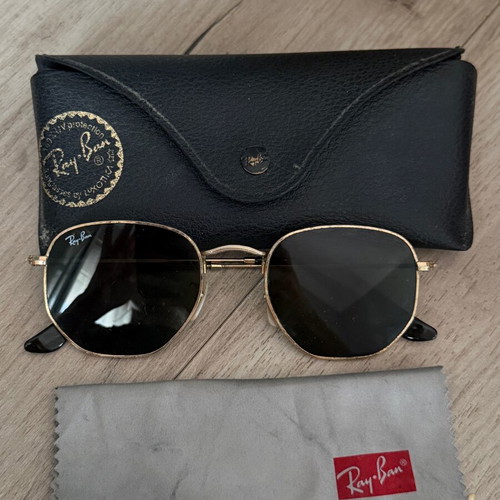 Ray-Ban Octagonal sunglasses black with gold like new with case and cloth
