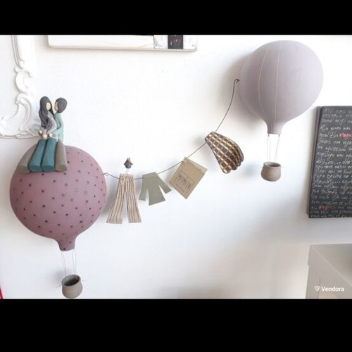 Ceramic wall decoration with hot air balloons used, handmade style