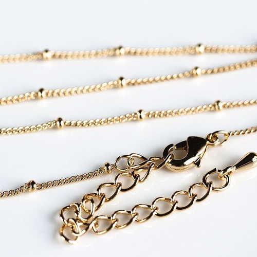 Gold thin ball chain necklace with clasp and extension, new