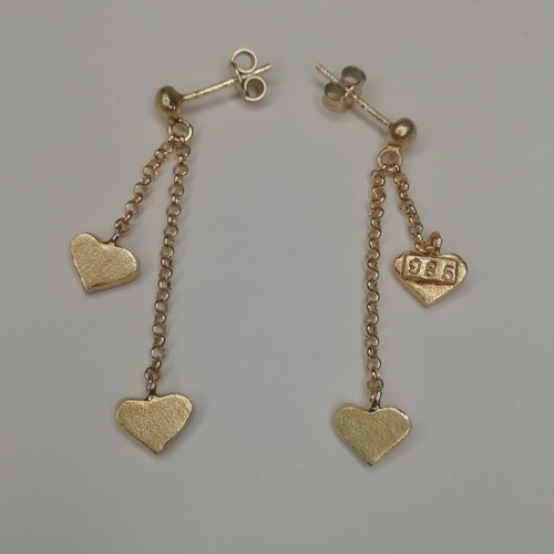 Silver gold-plated earrings with double red enamel hearts new
