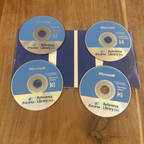 Microsoft Encarta Reference Library 2002 software used, 4 CD set