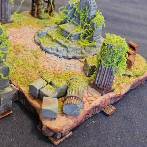 Ancient temple diorama for DnD and tabletop, hand-painted and stylized
