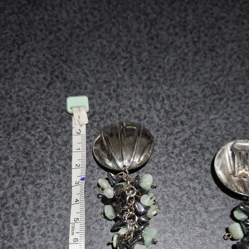 Vintage statement clip-on earrings with shell and semiprecious stones