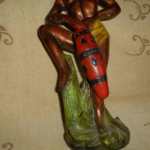 Tympanist statue used, 1950s, painted plaster, height 44 cm