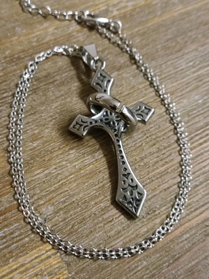 Steel cross with gothic chain new