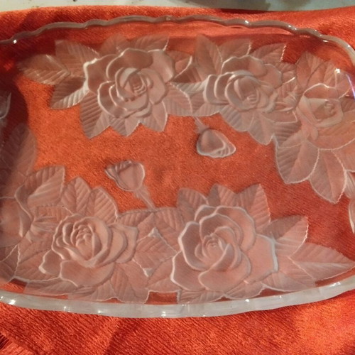Crystal serving tray with handmade roses vintage