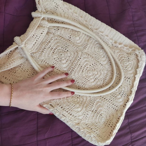 Zara crochet bag large knitted summer beige bag