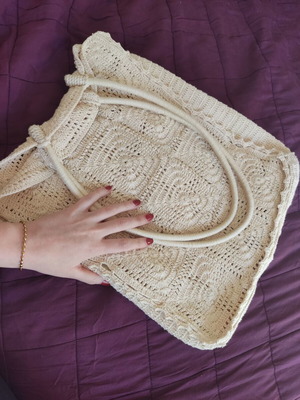 Zara crochet bag large knitted summer beige bag