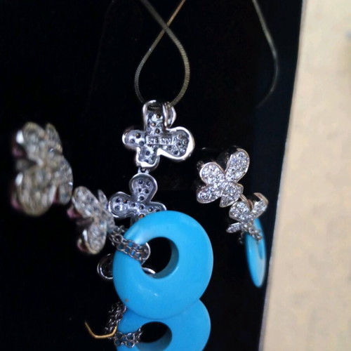 Silver women's jewelry set 925 with turquoise earrings and necklace