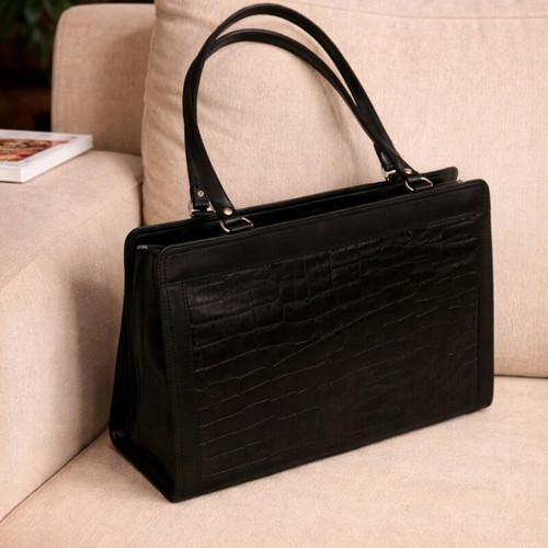 Leather handmade large shoulder bag new, black