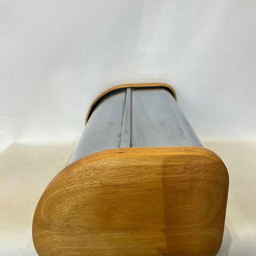 Brabantia bread box used, stainless steel with wooden details 19x47x27