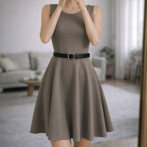 Vintage Sleeveless Mini Dress fit & flare like new, grey/beige