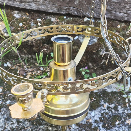 Vintage Swedish brass chandelier lamp used, second half of 20th century