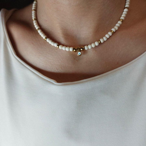 Necklace and bracelet set new stainless steel with semi-precious stones