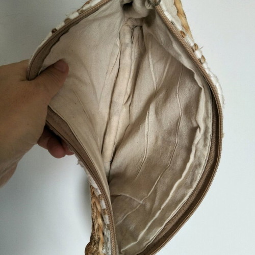 Aggel Knitwear beach clutch bag like new, white and beige handmade