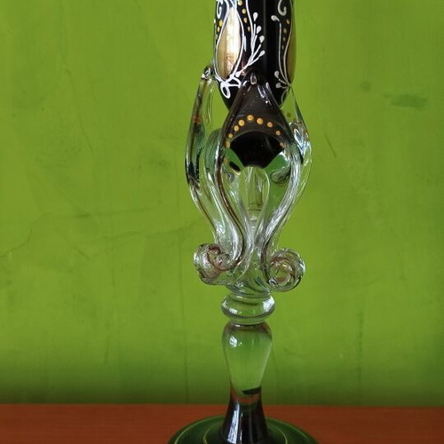 Handmade vintage Murano crystal candlestick, amethyst glass