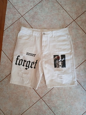 Unisex jean bermuda Manfinity size L, new, white with print