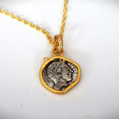 Tetradrachm Athena Owl New Silver Replica Pendant with Chain