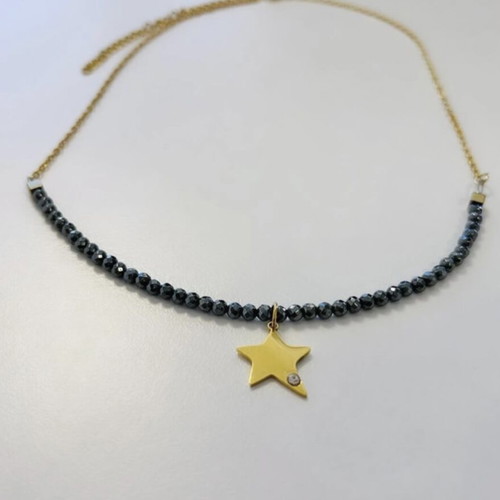 Handmade steel necklace with hematite semi-precious stones like new