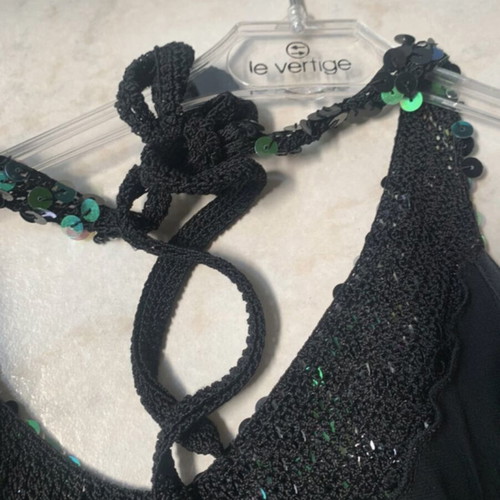 Black evening halter neck top like new with sequins