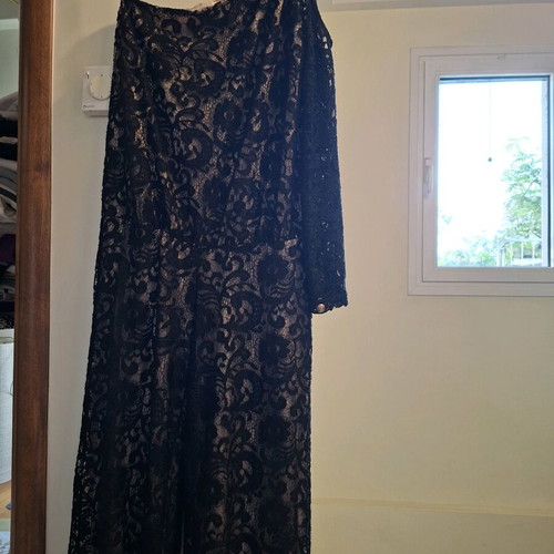 Evening dress like new, one-shoulder, black and beige
