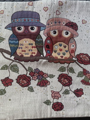 Decorative pillowcase pair with owls used, zipper, 39x42 cm