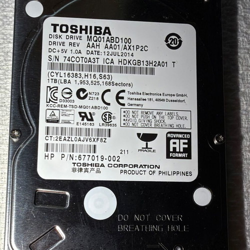 Toshiba MQ01ABD100 1TB 2.5-inch hard drive like new