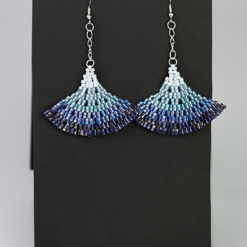 Earrings handmade in blue shades with steel elements