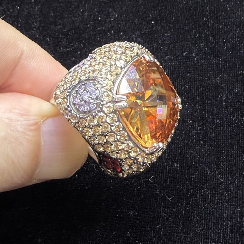 Ασημένιο δαχτυλίδι με φυσικό Σιτρίν 14ct Briolette και κρύσταλλα Swarovski