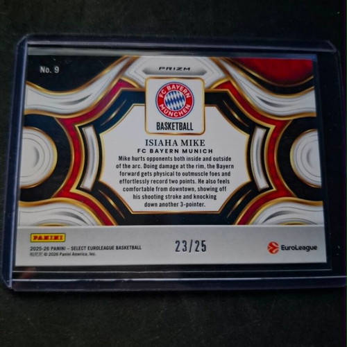 2025-26 Panini Select EuroLeague Isiaha Mike card like new, limited to 25