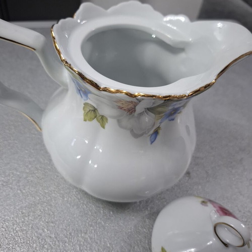 Vintage Limoge Royal Porcelain Teapot with Floral Design and Gold Details 20cm