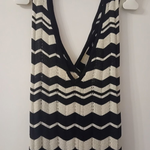 Knit ankle-length dress, black and beige, size M