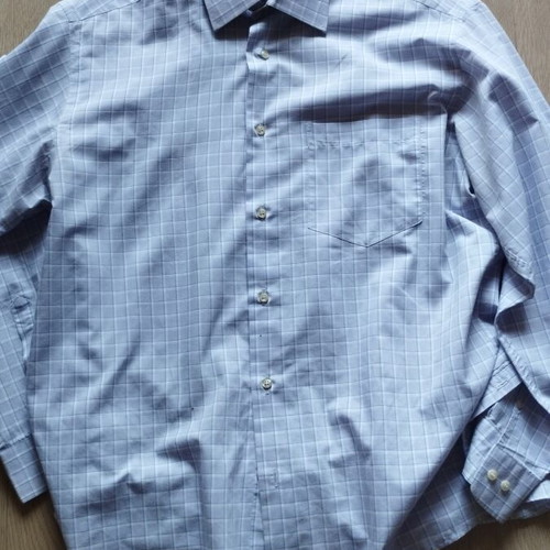 Da Vinci men's checked shirt, M, lilac with blue stripes