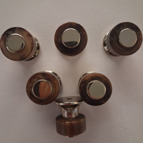 Vintage furniture knobs used, pack of 6, metal gold and brown tortoise