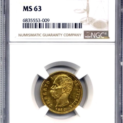 Gold Coin 20 Francs 1889 Italy Umberto I MS 63 Certified