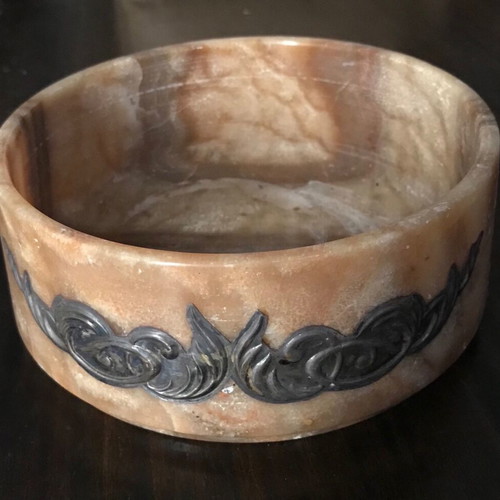 Vintage onyx bowl with pure silver decoration handmade
