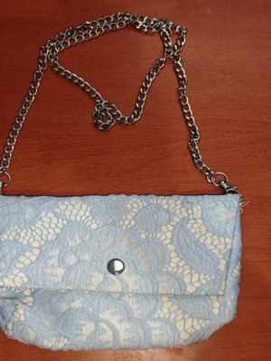 Blue Lace Envelope Bag with Silver Chain Shoulder Style like new