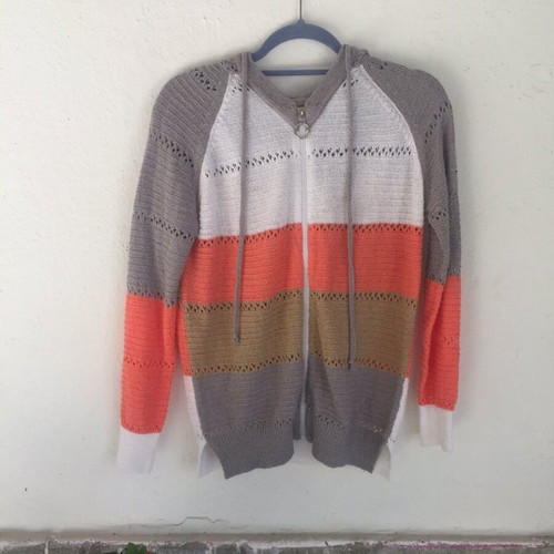 Striped hoodie cardigan with zipper like new, spring summer colors