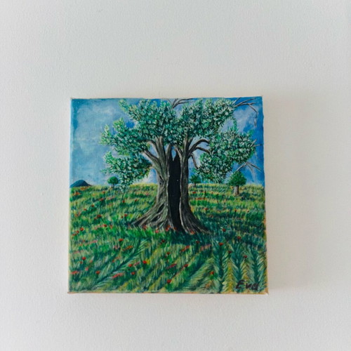 Olive Tree in the Meadow Small Acrylic Painting New 20x20