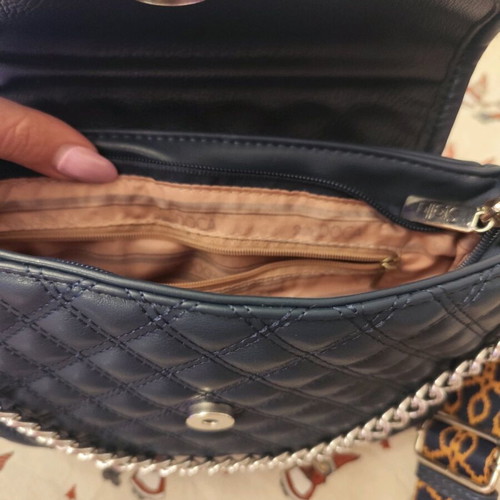 Doca waist-crossbody bag new, blue with brown strap and chain