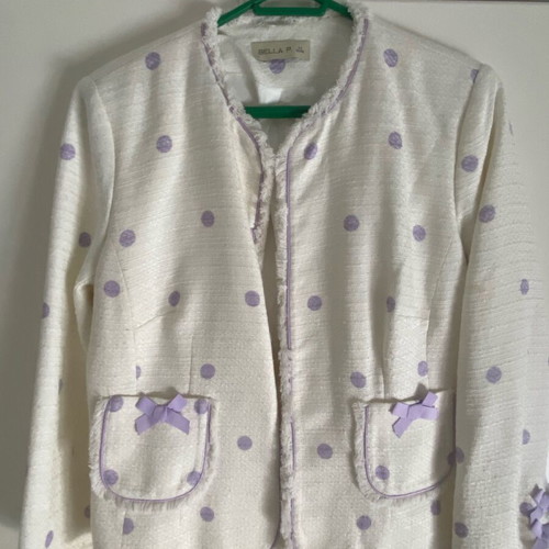 Bella P jacket like new, white with purple polka dots, size XXXL