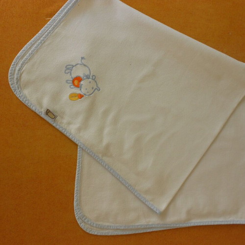 Baby Swaddle blanket like new, soft fabric, white with blue border
