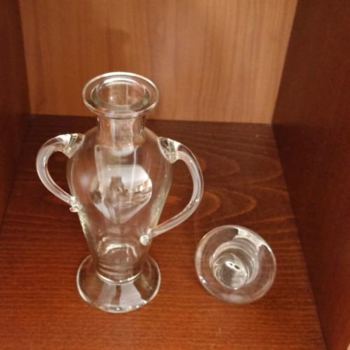 Decorative glass carafe vintage figure with male hat