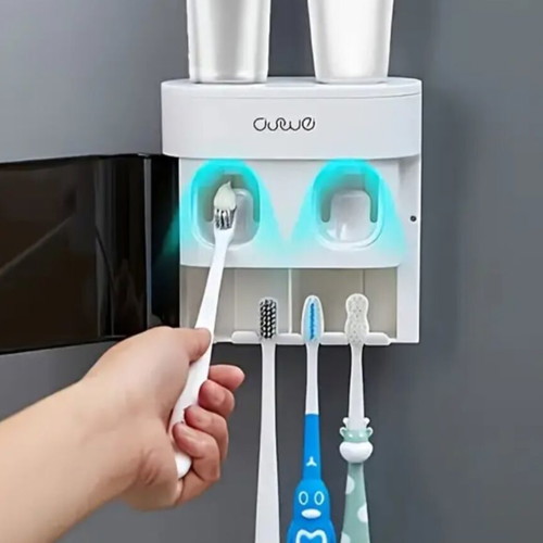 Toothbrush holder with 4 slots and 2 toothpaste dispensers new