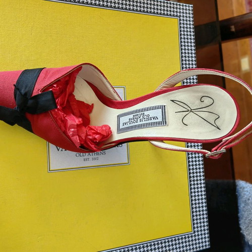 Vassilis Zoulias satin red pumps used, size 36