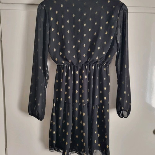 Black dress with gold polka dots and lace like new, size M
