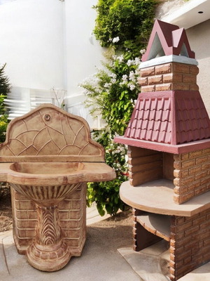 Jaklin garden set barbecue and concrete fountain beige with brown
