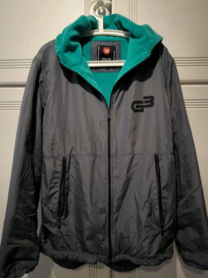 3GUYS gray waterproof jacket with hood and green turquoise lining, new
