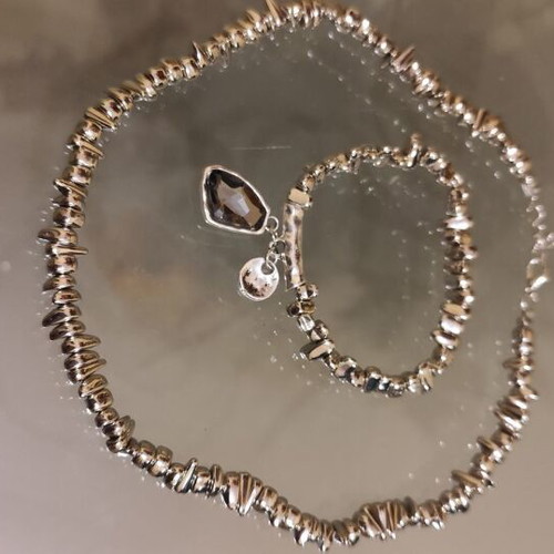 Silver necklace and bracelet set with black stone new