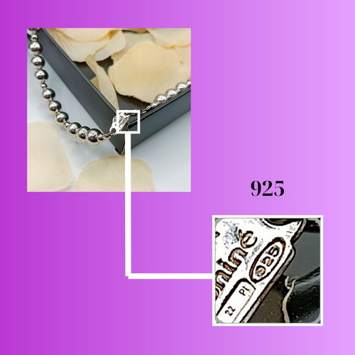 Silver 925 necklace new with amethyst minerals 59 cm, plated platinum